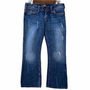 Silver Tuesday Medium Wash Distressed Whiskered Faded Boot Cut Jeans Size 29/31